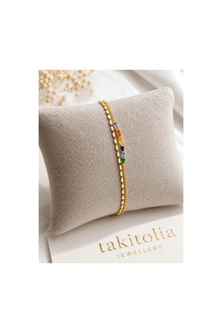 Sinor Altın Renkli Baget Zirkon Taşlı Modern Zincir Şık Premium Kadın Gold Bileklik