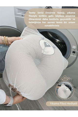 Mordesign Emzirme Yastığı Bebek Destek Minderi Hamile Yastığı Pamuk Kumaş Morbear Serisi, Kapiçino Zg10096