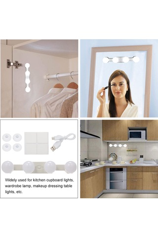 Maiyame Usb Şarjlı 4 Led Ampüllü Aynalı Aydınlatma, Kablosuz Ve Taşınabilir, Çift Renk Sıcaklığı, 5 Parlaklık Seviyesi, Kolay Kurulum. Beyaz