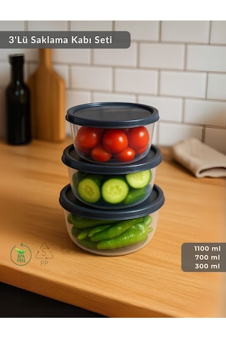 Jet's Home Yuvarlak 3'lü Saklama Kabı Bpa Free Derin Dondurucu İçin Uygun Beslenme Kabı 1100-700-300 Ml Şeffaf
