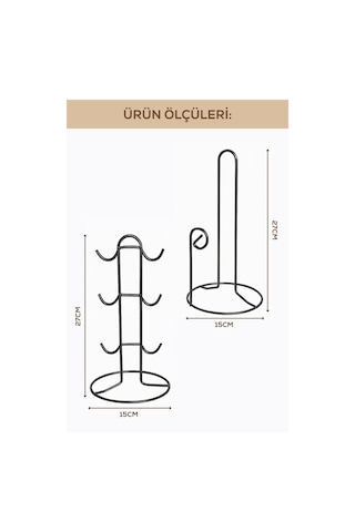 Zümrüt Metal Tezgah Üstü Mutfak Seti Fincanlık & Kağıt Havluluk Siyah