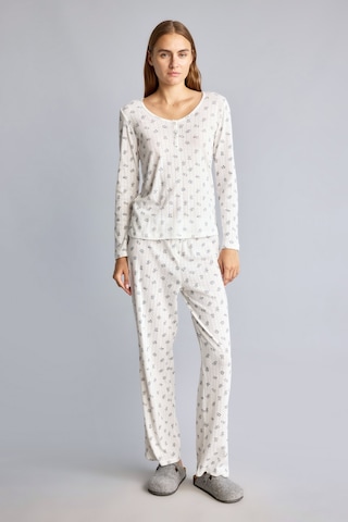 Defacto Çiçekli Düğme Detaylı Regular Fit Uzun Kollu 2li Pijama Takımı F9837ax26auer85 Ekru-er85