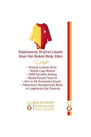Galatasaray Orijinal Lisanslı Uzun Kol Bebek Body Zıbın Hediyelik Ahşap Kutulu Kırmızı - Sarı