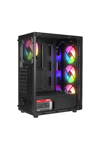 Rampage HELIOS Mesh 550 W 80+ Siyah Temperli Cam 4 x 12 CM Rainbow ATX Mid-T Oyuncu Kasası