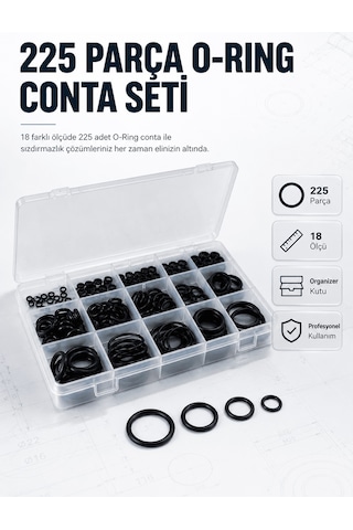 Shnstore 225 Pcs O-ring Conta Seti Profesyonel Tamir, Bakım Ve Sızdırmazlık Çözümü Shntknd0720