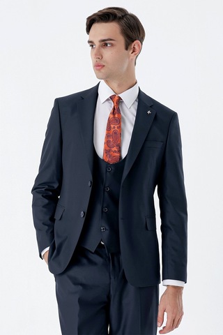 İmza Lacivert Mono Yaka Çift Yırtmaç Yelekli 6 Drop Slim Fit Dar Kesim Basic Takım Elbise 1001240186-lacivert Lacivert