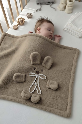 Ayıcık Figürlü Kahverengi Peluş Bebek Battaniyesi Çok Renkli