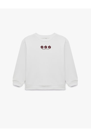 Koton Çiçek Nakışlı Şardonlu Bisiklet Yaka Uzun Kollu Sweatshirt Ekru 7wmg10226ak
