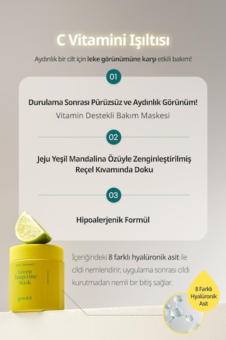 Yeşil Mandalina Özlü, Leke Karşıtı Nemlendirici Maske Goodal Green Tangerine Vita C Wash Off Mask