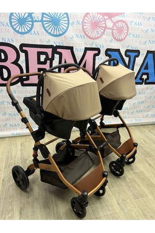Bebemnas İkiz Yanyana Ayrılıp Birleşen Travel Bebek Arabası + 2 Adet Puset Dahil Tam Set