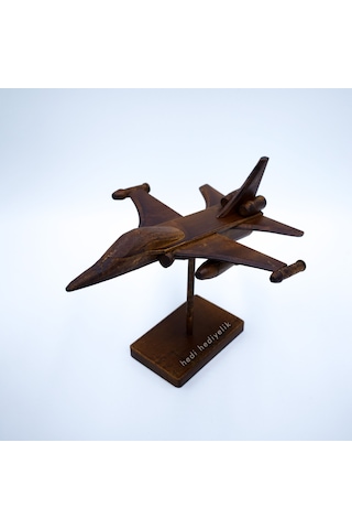 Ayaklı Uçak Modeli. F16. Savaş Uçağı. Ahşap Obje. Dekoratif