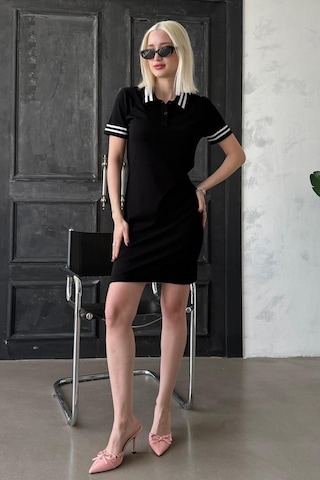 Madmext Siyah Polo Yaka Şerit Detaylı Kadın Elbise Mg2344