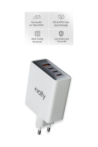 Hızlı Şarj Adaptörü 100w Gan + Type-c Kablo 100w Pd 4 Port, İphone & Samsung Uyumlu V0102014