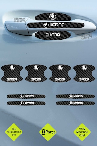Skoda Karoq Karbon Desenli Kapı Kolu Koruyucu Set Çizilmelere Karşı Dayanıklı Ve Dekoratif Tasarım