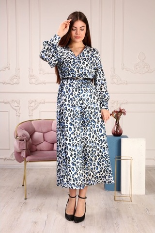 Aymeravm - Leopar Desenli Kadın Elbise - Saten0403Ga