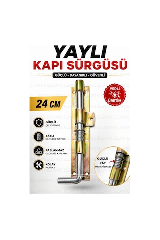 24 Cm Yaylı Kapı Sürgüsü Galvaniz Çelik Ferforje Bahçe Demir Garaj Depo Kapısı Kilidi