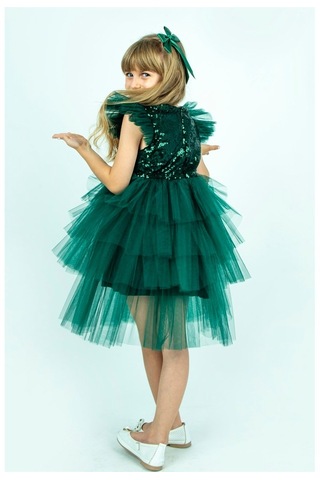 Yeşil Pullu Kız Çocuk Parti Elbisesi