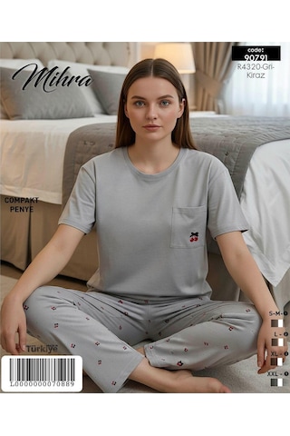 Mihra Kadın Compakt Penye Bisiklet Yaka Kısa Kol İnce Pijama Takımı 90791gk - 1 Adet Gri
