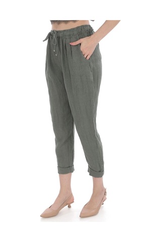Bohem Stil Kadın Zaz İtalyan Keten Pantolon-9174 Haki