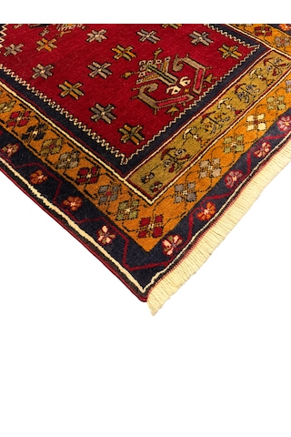 El Dokuma Küçük Yahyalı Halısı Seccade 87x110 Kırmızı %100 Yün Kök Boya Seccade Kırmızı