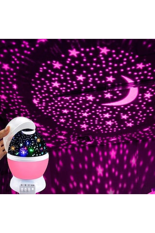 Renkli Ay Yıldız Tavan Yansıtma Pilli Led Gece Lambası Gökyüzü Projeksiyonlu Dönen Küre Siyah