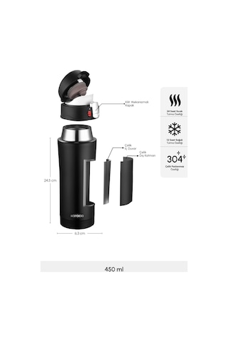 Karaca Pluton Çelik Sızdırmaz Termos Siyah 450 ml