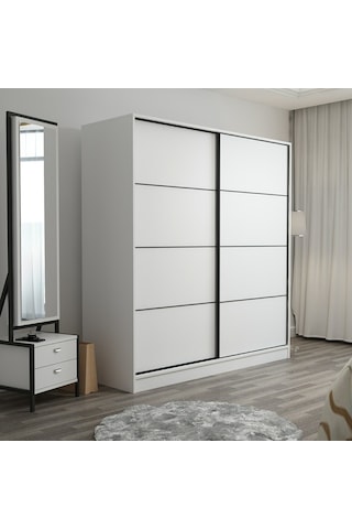 Minarmobilya Minar Kale 2 Kapaklı Sürgülü Dolap 180 Cm - Beyaz