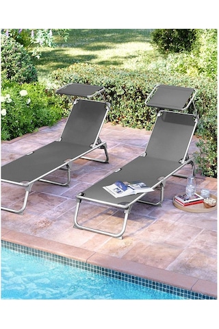 Songmics Gcb19 55x193x31 Cm Gölgelikli Katlanabilir Şezlong Antrasit