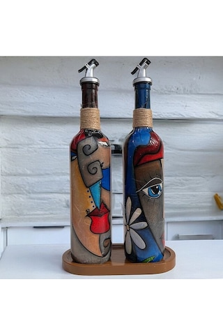 Modern Tasarımlı Soyut Yüz Desenli Renkli 750 Ml Zeytinyağı Sıvıy