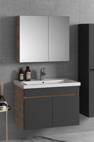 Çiğdem 80 Cm Atlantik Çam-Antrasit Gri Mat Mdf Seramik Lavabolu A Antrasit - Atlantik Çam