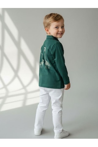 Zekids Erkek Bebek Zürafa Baskılı Uzun Kollu T-shirt-16938 Yeşil