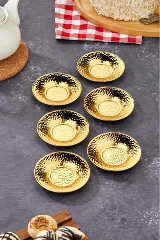 Cooker 6'lı Metal Dövme Desen Çay Tabağı Gold Ckr3579 Gold