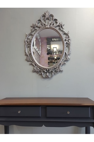 Ayna Denizi Vintage Taç Model Gümüş Renk Dekoratif Ayna Gümüş