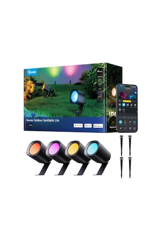 Govee Dış Mekan Led Spot Işığı Lite, Ip67 Plastik Bahçe Aydınlatması, Yol İçin Rgbwıc Dış Mekan Spot Işığı, 64 Mod Ve 16 Milyon Renk İle Dimbar 350lm, Google Assistant, Matter İle Çalışır. 4 Paket Siyah