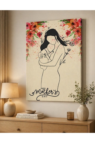 Anneler Günü Özel Kanvas Tablo Minimalist Çiçekli Tasarım