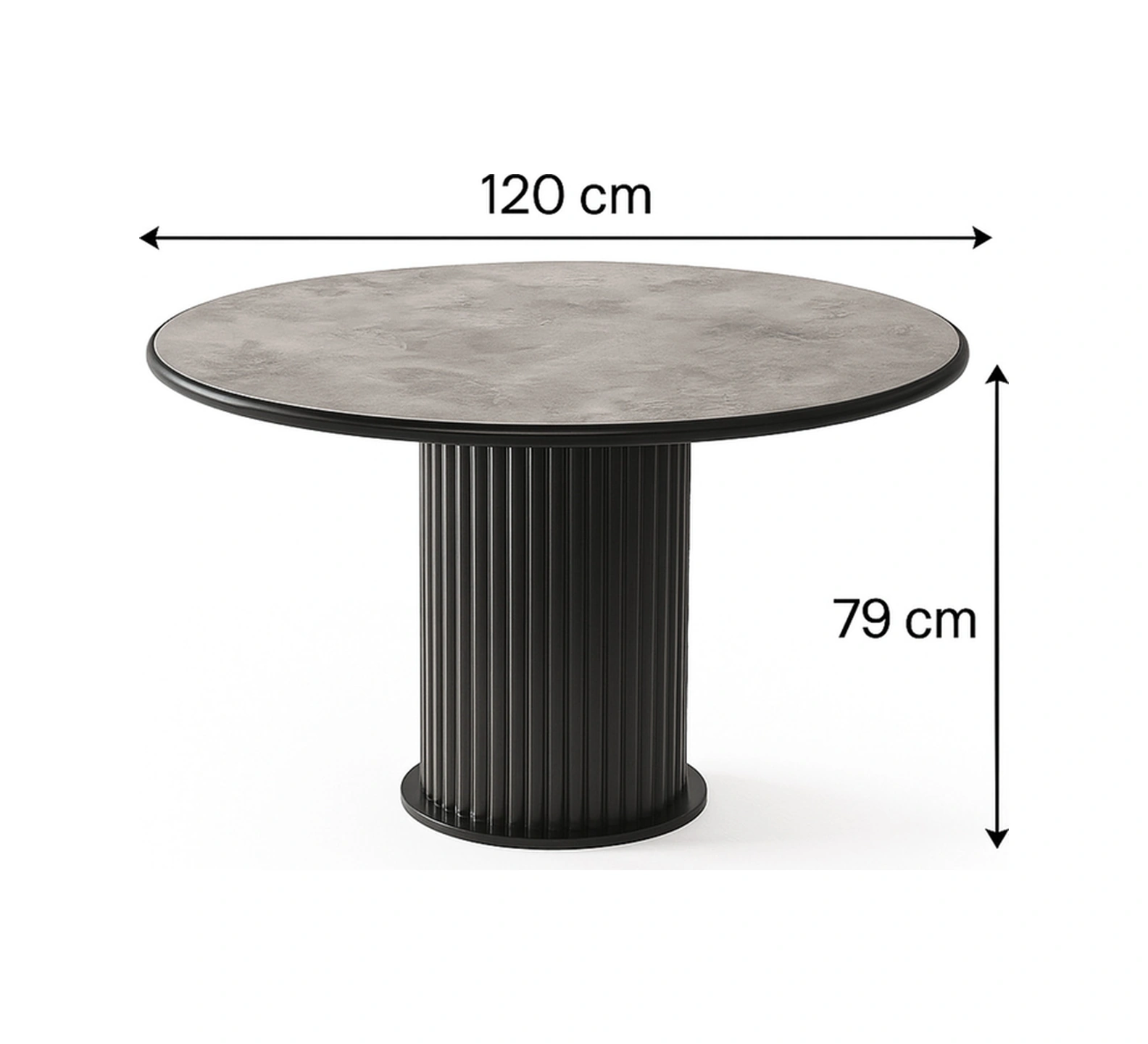 Dengema İstanbul 81 Yuvarlak Masa Gri Mermer Desen, Siyah Ayak Ø120 Cm Gri Mermer - Siyah Ayak