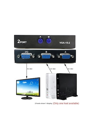 2 Port Vga Switch 2 Kasa 1 Monitör Vga Seçici Vga Giriş Çoklayıcı
