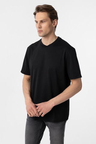 Süvari Siyah Slim Fit Armürlü Bisiklet Yaka Tişört-37357 Siyah