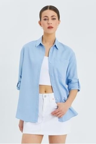9942 Kadın Oxford Uzun Kol Basic Gömlek Bebe Mavi Bebe Mavi