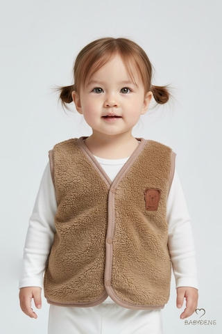 Babyden's 2 Li Welsoft Yelek Seti Kız Bebek Çocuk Ayıcık Armalı Peluş Yumuşak Kışlık Yelek Pembe - Kahverengi
