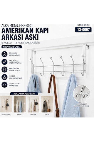 6 Kollu Krom Kapı Arkası Askı Açık Ceviz