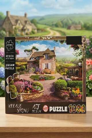 1000 Parçalı Village Spring Manzara Tasarımlı Puzzle 48x68cm Eğitici Çocuk Yapboz 1