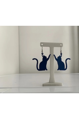 Neşeli Sallanan Kedi Küpe Çifti - Oyunbaz Şans Temalı Sevimli Aksesuar Siyah