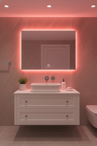 Digital Hayat Dokunmatik Dimlenebilir Kırmızı Led Işıklı Dikdörtgen Ayna Dekoratif Banyo Makyaj Aynası Yatay Ve Dikey Kullanım Kırmızı