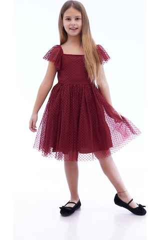 Ahengim Kız Çocuk Kare Yaka Trend Tül Elbise Ak2242 Bordo