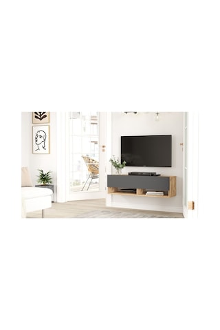 Aven Tv Ünitesi Tv Sehpası Raflı Kapaklı 100cm Çam-antrasit Ave13-aa Atlantik Çam - Antrasit