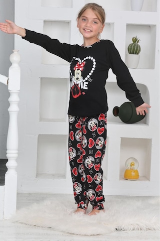 Miniğimin Cicileri Mnn Ms Kalpli Kız Çocuk Pijama Takımı - Siyah Siyah