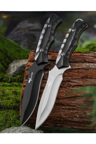 Valkyrie 26 Cm Büyük Boy Çelik Sabit Bıçak Outdoor Kamp Av Bıçağı + Kılıf Ergonomik Paslanmaz Çelik Siyah Siyah
