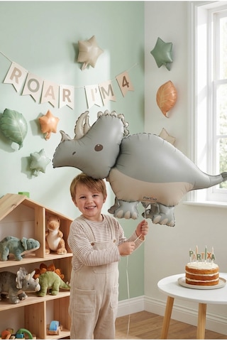 Gri Mat Triceratops Retro Dinozor Folyo Balon 69x40 Cm Dinozor Temalı Çocuk Doğum Günü Parti Süsü Çok Renkli