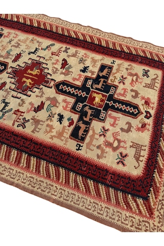 El Dokuma Sıfır İran Şiraz Kilimi 102x160 Krem Yün İnce Kilim